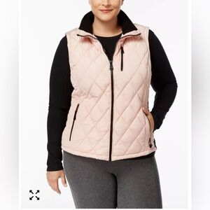 Calvin Klein Women's Diamond Quilted Puffer Vest Ribbed Side High Collar Size M